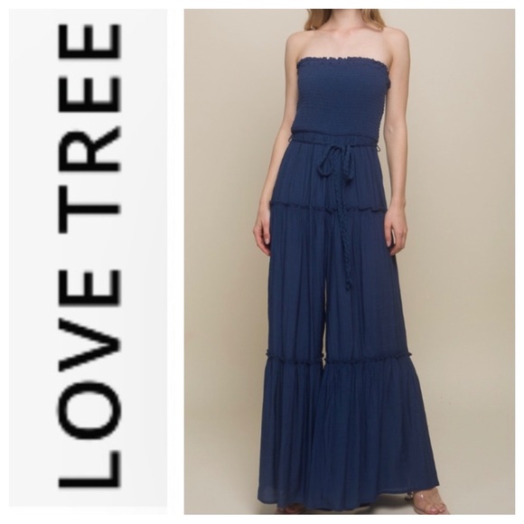 Navy blue woven boho jumpsuit - Picture 2 of 6